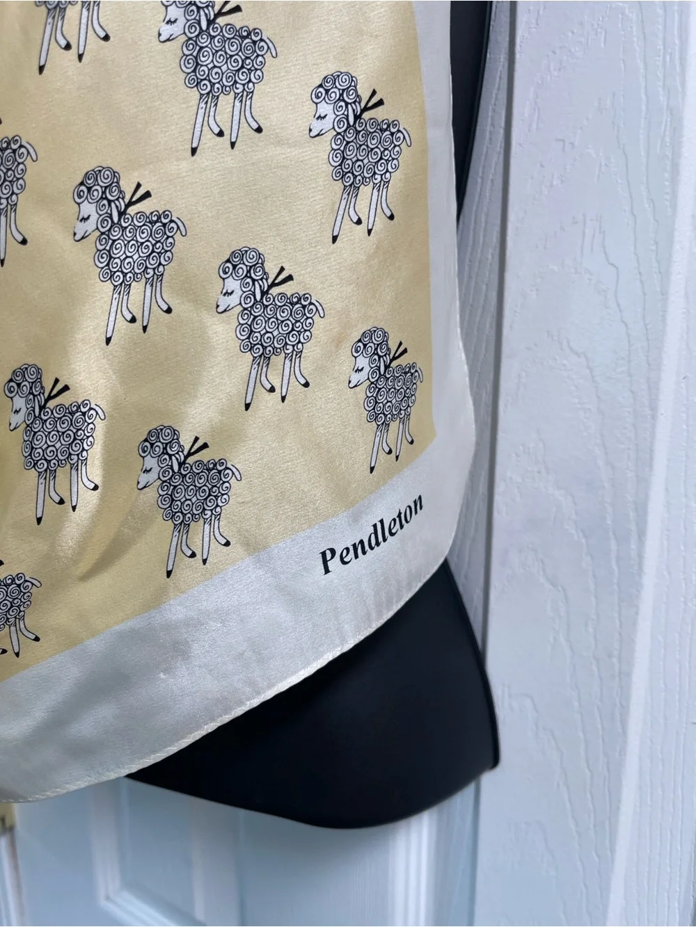 Pendleton Yellow Cream Silk Scarf with Little Lambs Print